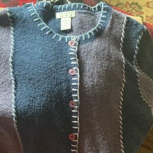 Wool-Blend Colorblock Button-Front Sweater - Blue/Gray